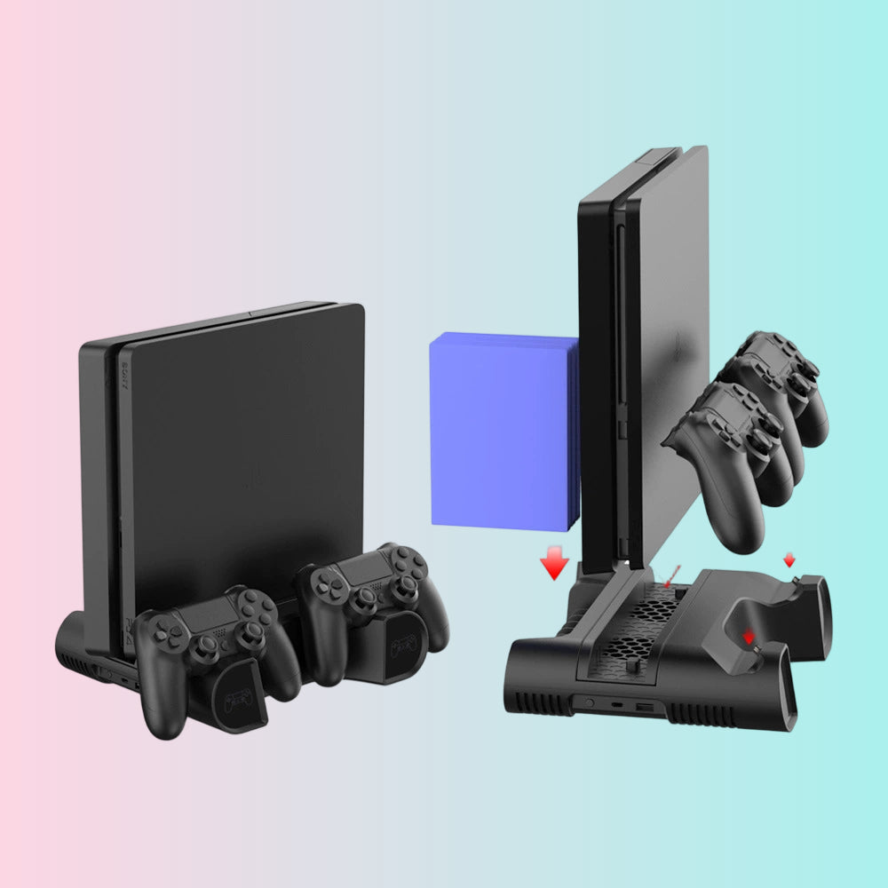 P4_Slim Multi-Function Gaming Console Cooling Fan Stand, Dual-Port Charger, and Cooling Fan Accessories
