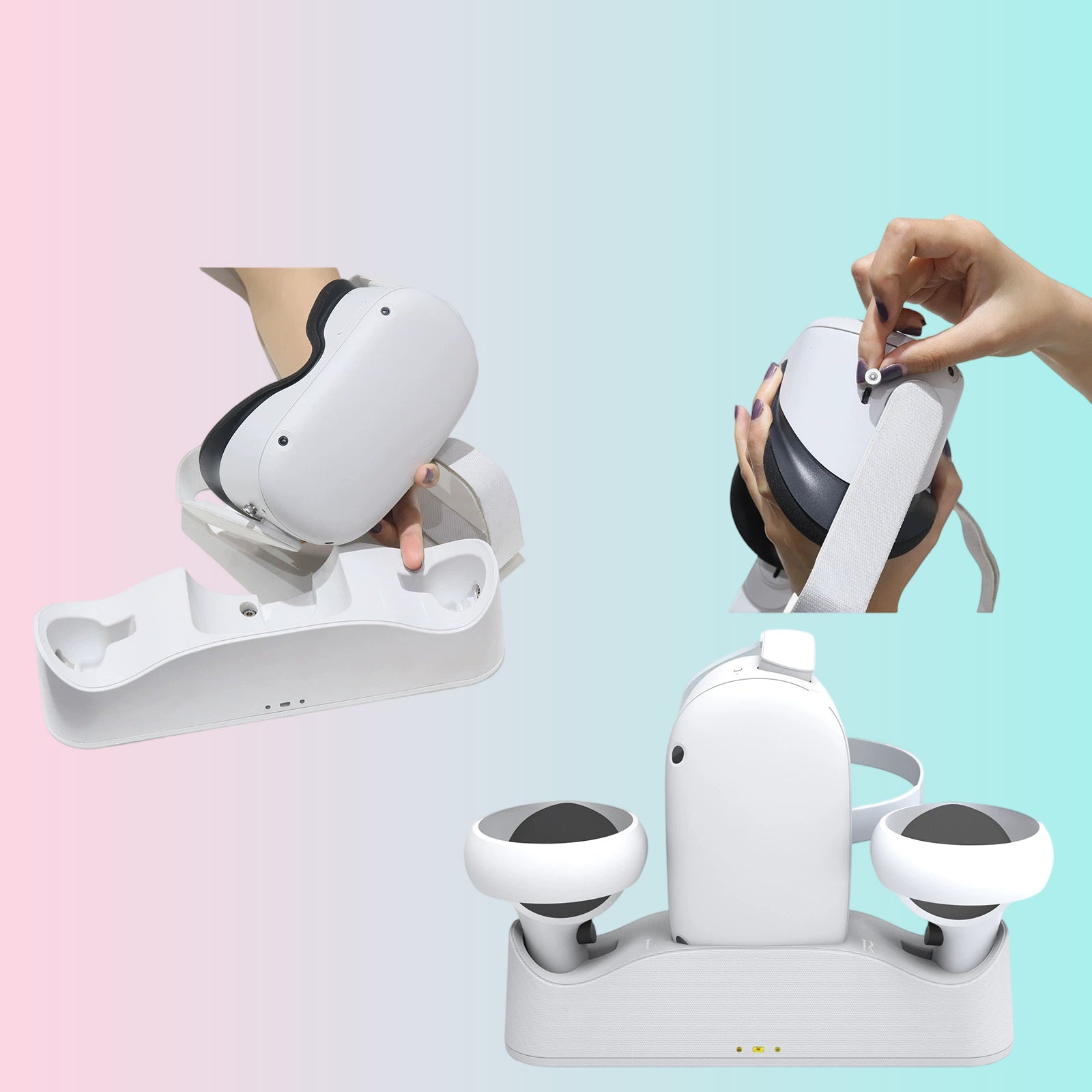 Oculus Quest 2 VR Headset Controller Magnetic Charging Dock with Battery Kit_VR Charging Dock Accessories