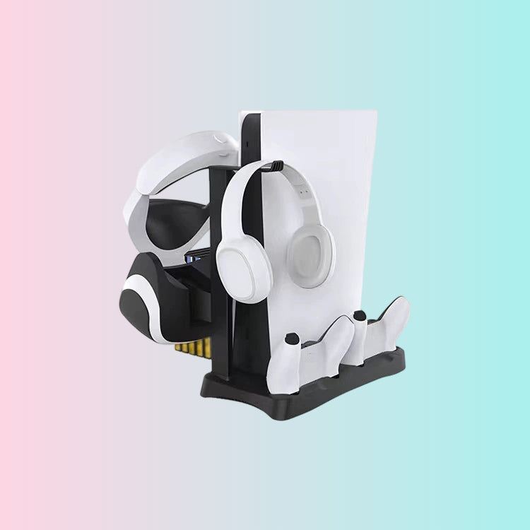 P5DE_UHD Console Multi-Function Cooling Stand with Disc Storage Rack and P5 Controller Dual Charging Dock with Headset Hook