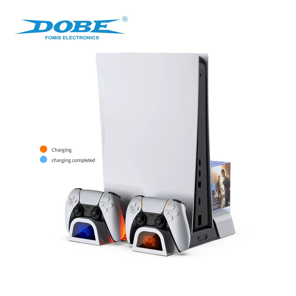 PS5 Console Cooling Stand_Dual Controller Charger_Multifunctional Disc Storage Rack for Console Base