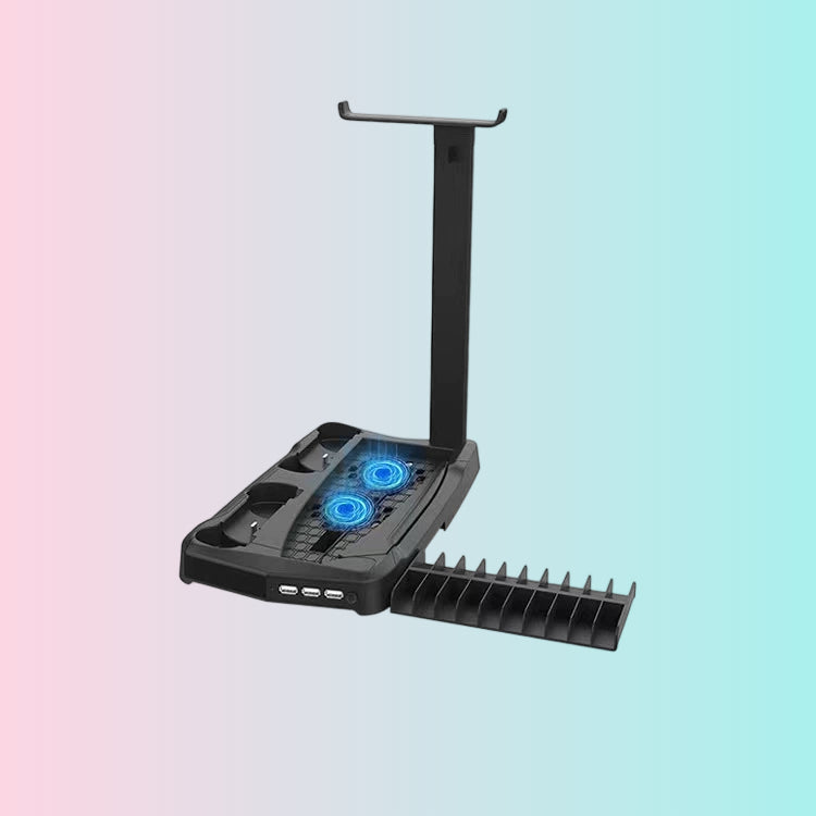 P5DE_UHD Console Multi-Function Cooling Stand with Disc Storage Rack and P5 Controller Dual Charging Dock with Headset Hook