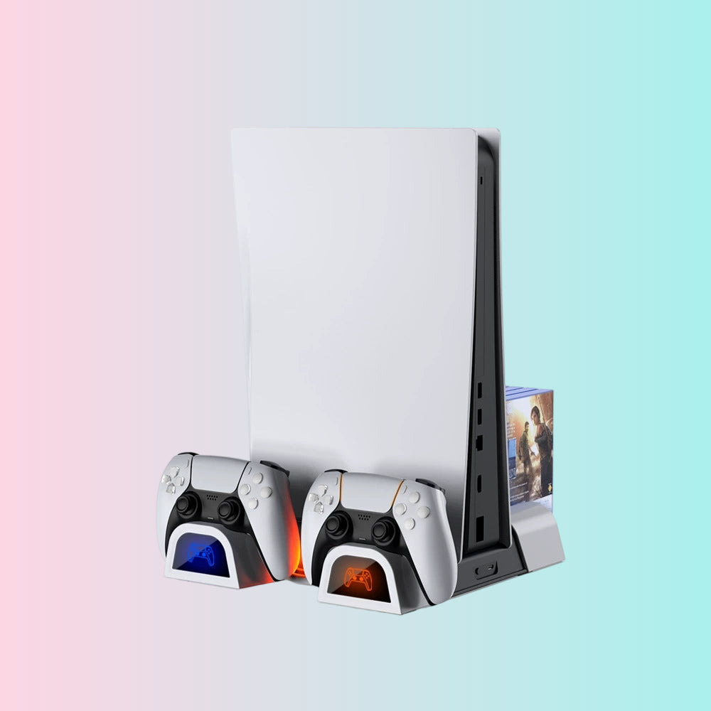 PS5 Console Cooling Stand_Dual Controller Charger_Multifunctional Disc Storage Rack for Console Base