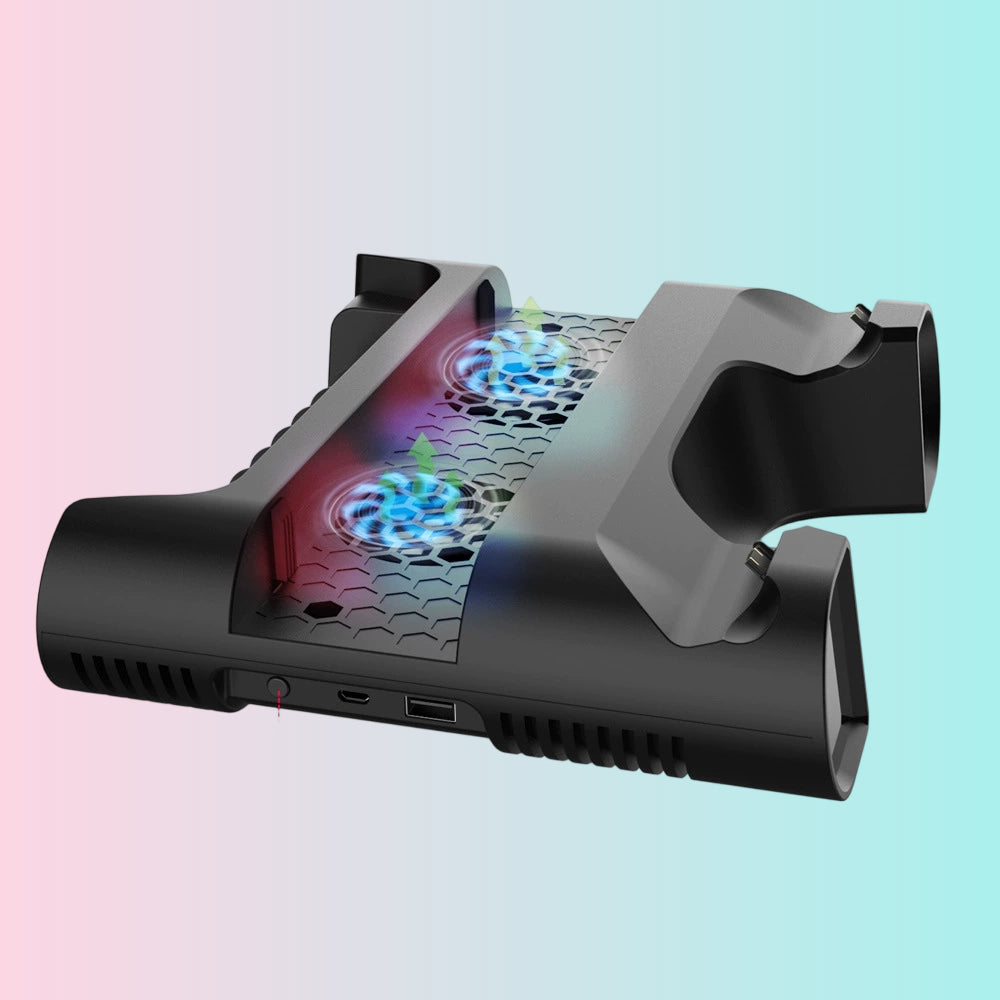 P4_Slim Multi-Function Gaming Console Cooling Fan Stand, Dual-Port Charger, and Cooling Fan Accessories