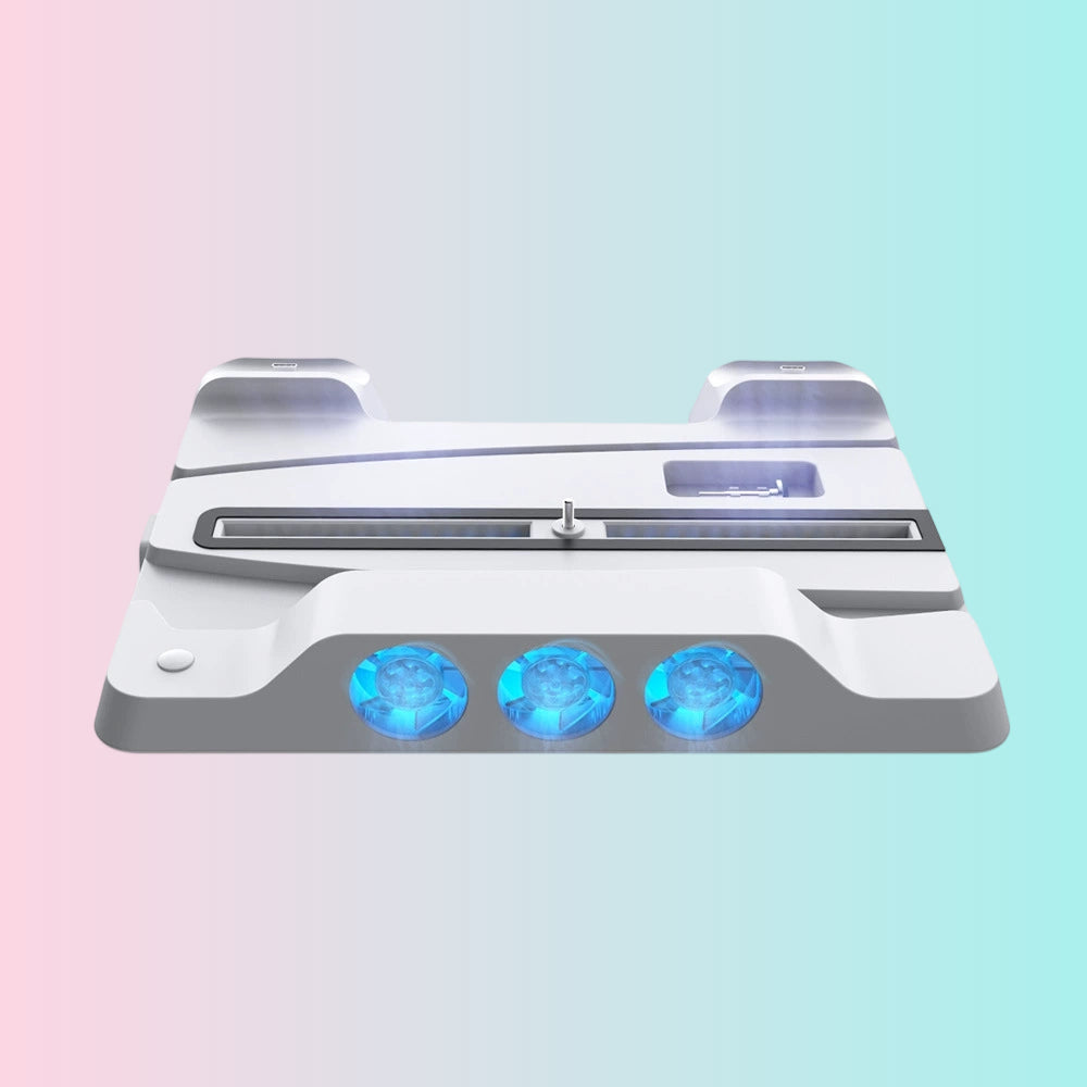 PS5 Console with LED-Lit Fan Stand + PS5 Cooling Stand + PS5 Dual Controller Charging Stand TP5-1507