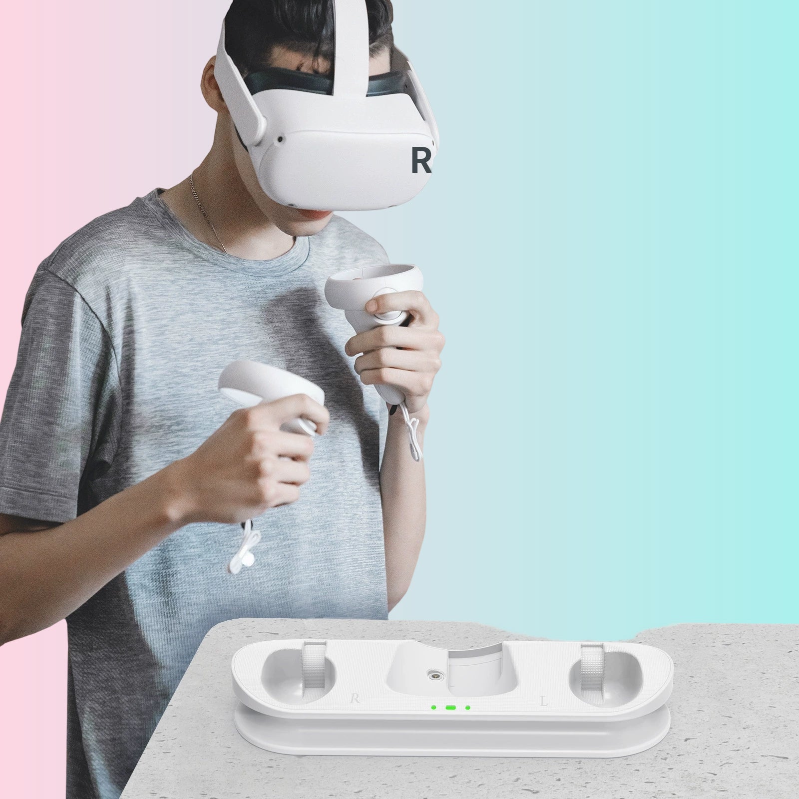 Oculus Quest 2 VR Headset Controller Magnetic Charging Dock with Battery Kit_JYS-OC006