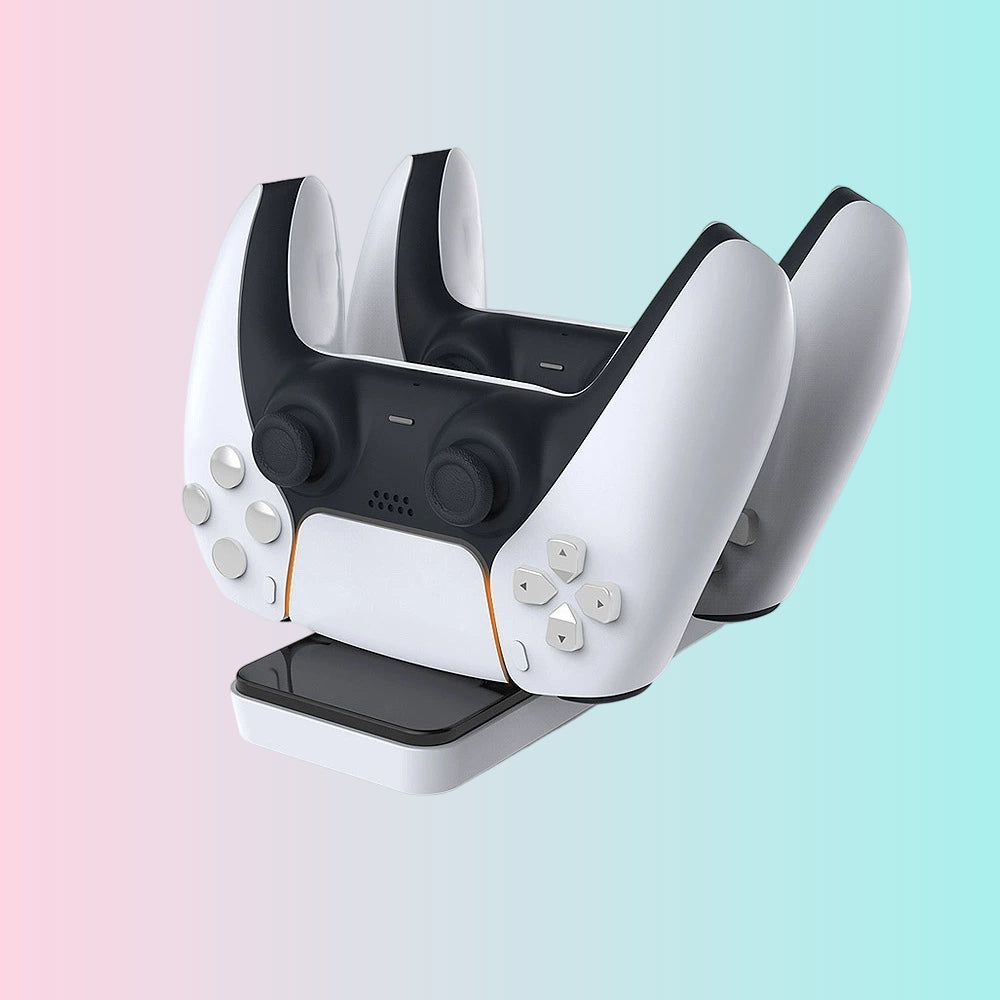 PS5 Wireless Controller Charging Dock: Dual-Slot Charger with Contact Adapter  TP5-0504