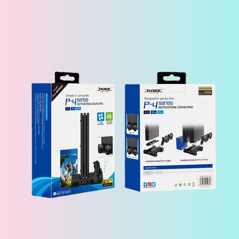 P4_Slim Multi-Function Gaming Console Cooling Fan Stand, Dual-Port Charger, and Cooling Fan Accessories