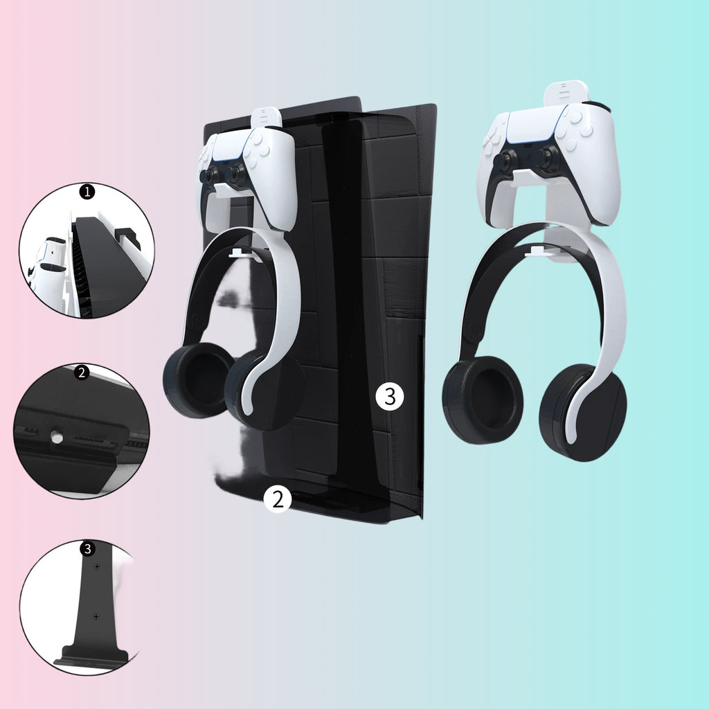 PS5 Console Wall Mount Hook Set_PS5_NS_P4_Xbox Series Controller Headphone Holder-JYS-P5149