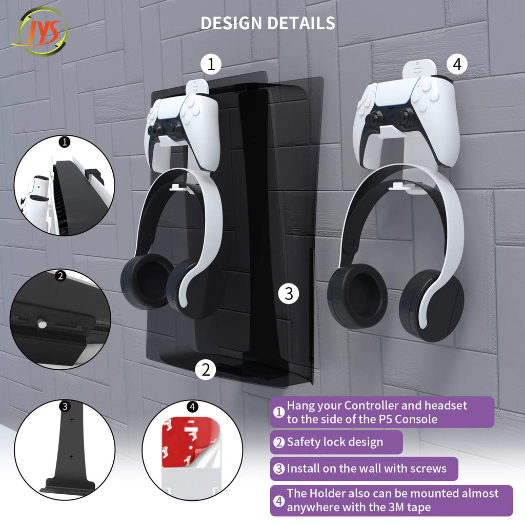 PS5 Console Wall Mount Hook Set_PS5_NS_P4_Xbox Series Controller Headphone Holder-JYS-P5149