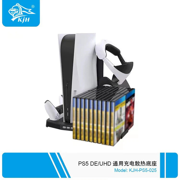 P5DE_UHD Console Multi-Function Cooling Stand with Disc Storage Rack and P5 Controller Dual Charging Dock with Headset Hook