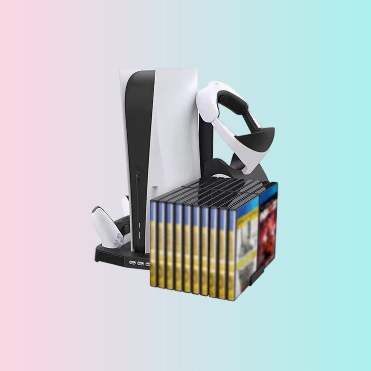 P5DE_UHD Console Multi-Function Cooling Stand with Disc Storage Rack and P5 Controller Dual Charging Dock with Headset Hook