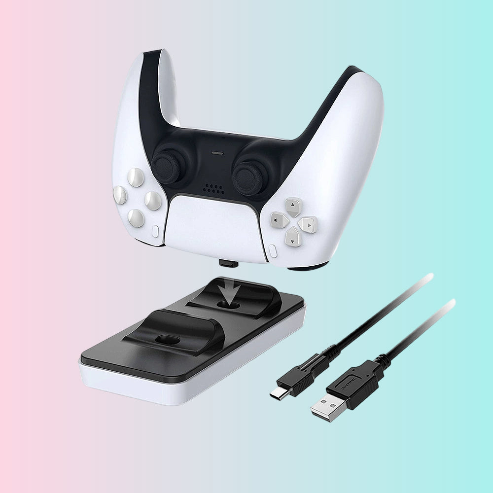 PS5 Wireless Controller Charging Dock: Dual-Slot Charger with Contact Adapter  TP5-0504