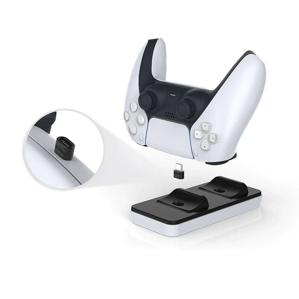 PS5 Wireless Controller Charging Dock: Dual-Slot Charger with Contact Adapter  TP5-0504