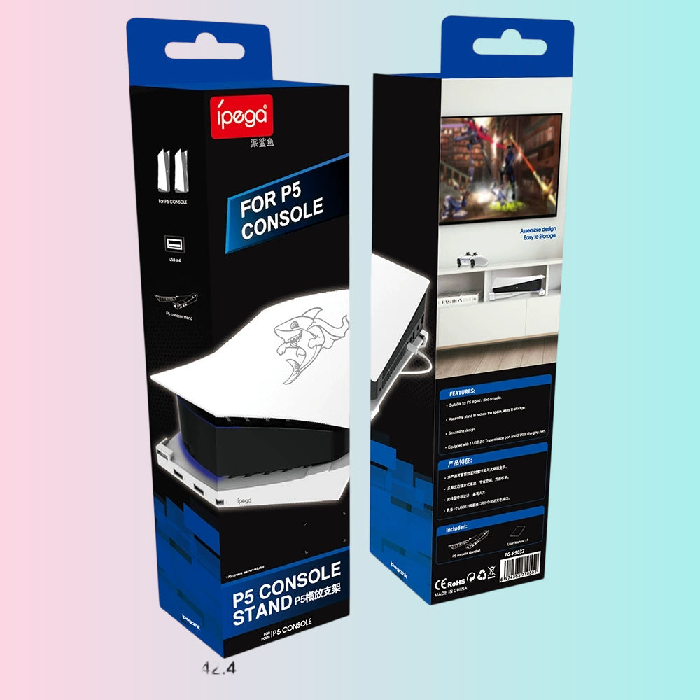 PS5 Disc Edition Horizontal Storage Stand; PS5 Digital Edition Portable Stand with 4 USB Ports-PG-P5032