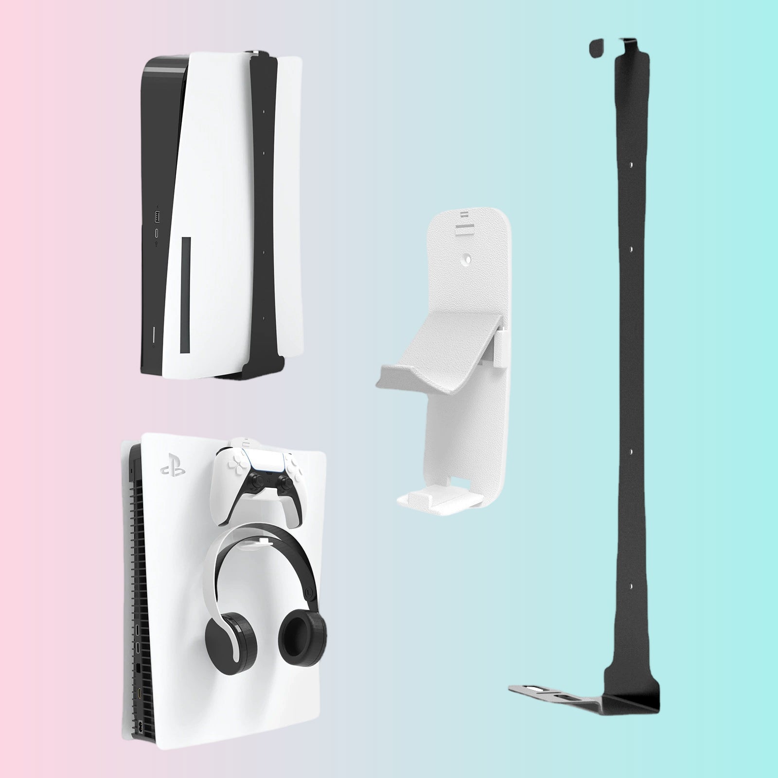 PS5 Console Wall Mount Hook Set_PS5_NS_P4_Xbox Series Controller Headphone Holder-JYS-P5149