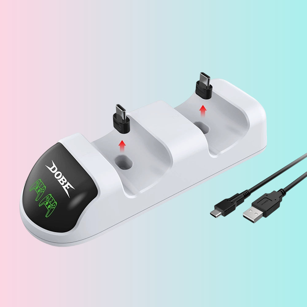 PS5 Wireless Controller Charging Stand P5 with Indicator Light, Dual Charger with Adapter and LED Light TP5-0506B