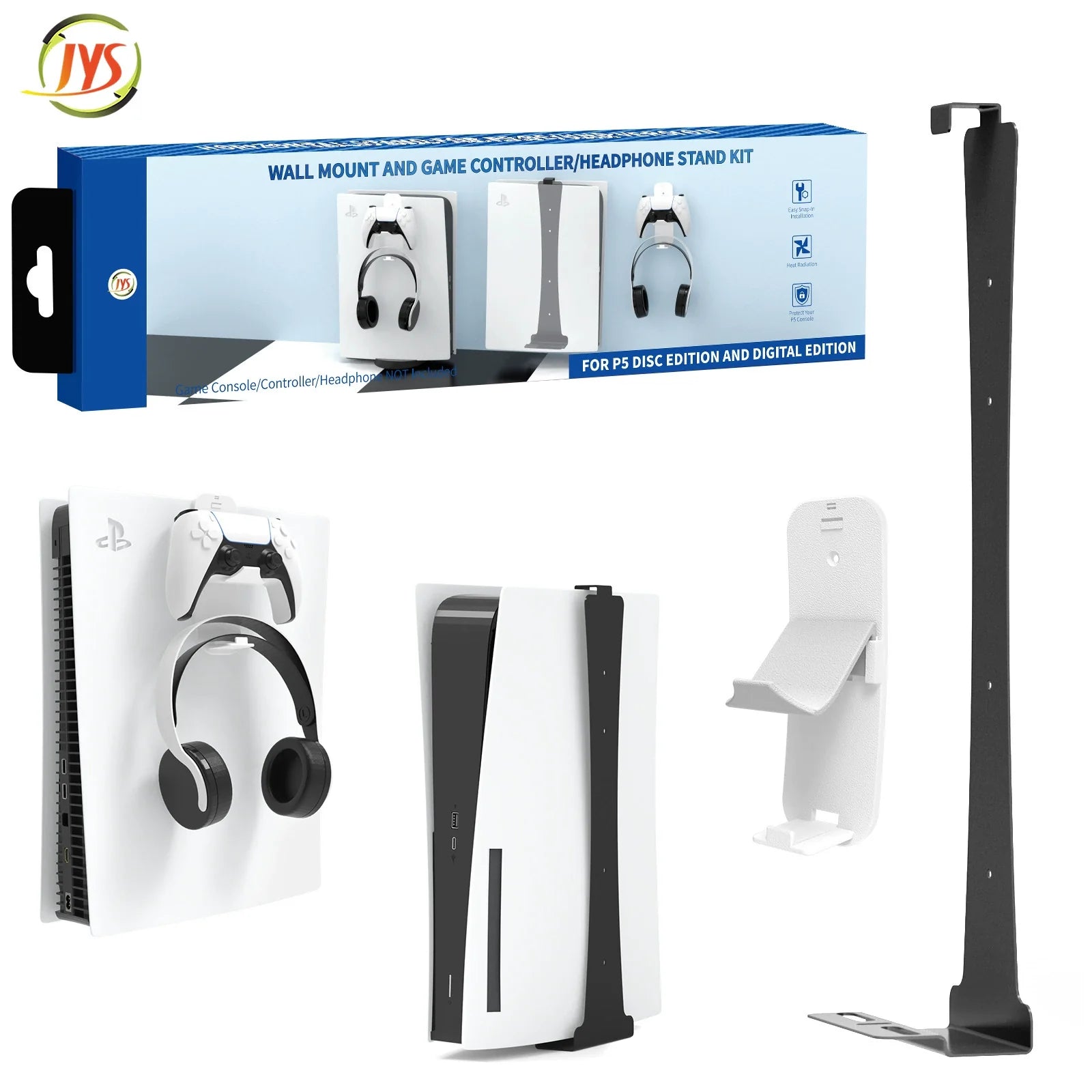 PS5 Console Wall Mount Hook Set_PS5_NS_P4_Xbox Series Controller Headphone Holder-JYS-P5149