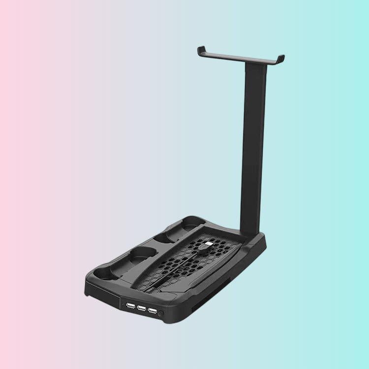 P5DE_UHD Console Multi-Function Cooling Stand with Disc Storage Rack and P5 Controller Dual Charging Dock with Headset Hook