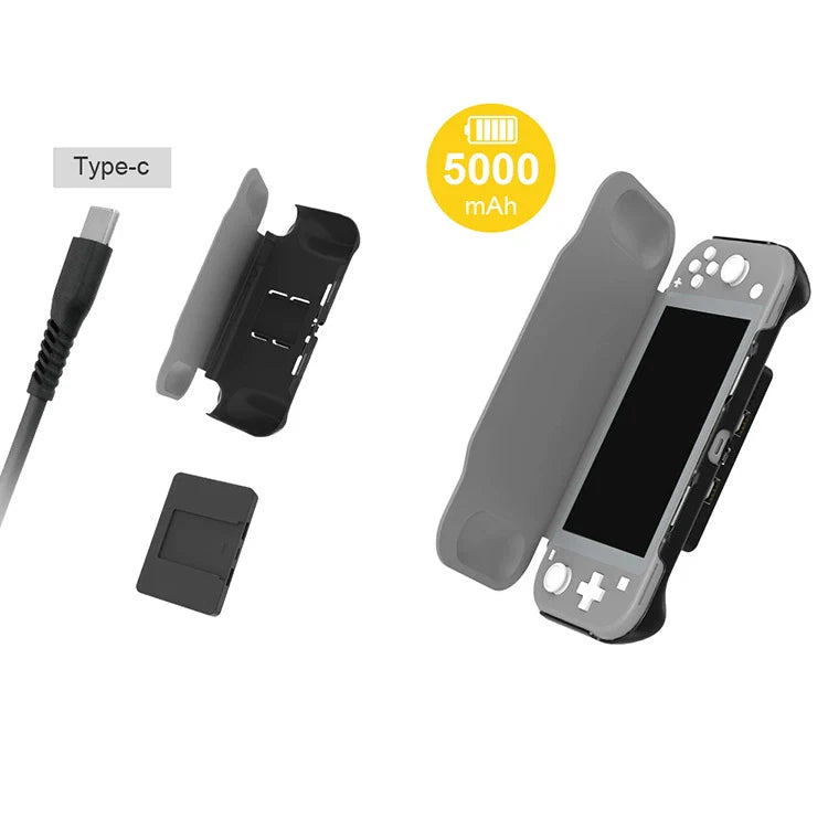 Switch Lite Back Clip Battery Case: PC + Leather Case, Battery 5000mAh, TNS-19151